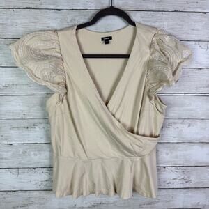 Express Embroidered Eyelet Flutter Sleeve Peplum Top Size Large